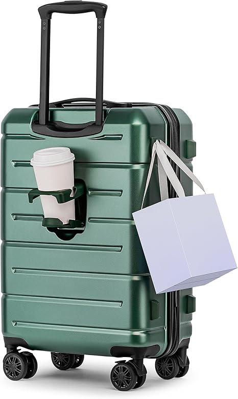 Handbagage Koffer 22 Inch – Harde Reiskoffer met TSA-slot, Spinner Wielen & Bekerhouder – Groen